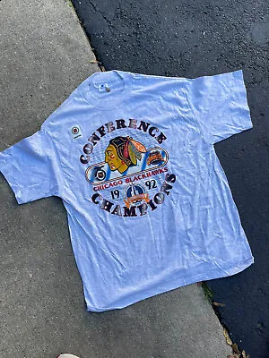 NHL 90s Chicago Blackhawks VTG T-Shirt Starter Hockey NWT Chicago Stadium Champs • $32