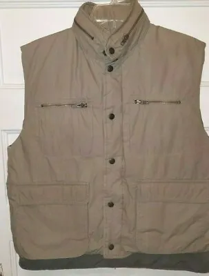 Vtg Lord & Taylor Men's Sz Medium Tan Down / Feathers Zip/Snap Front Hooded Vest • $14.99