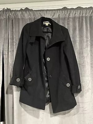 Vintage Kristen Blake Wool Long Black Coat Black Marble Button 90s Women's Small • $79.99