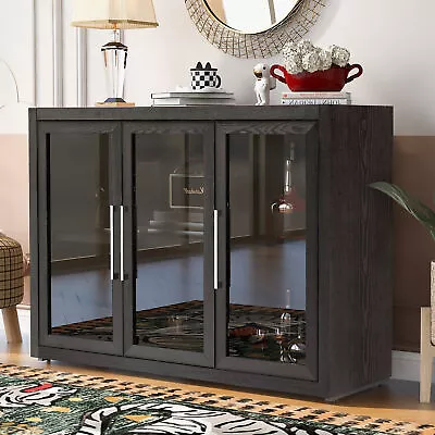 Storage Cabinet With 3 Tempered Glass Doors And Adjustable Shelf For Living Room • $225.88