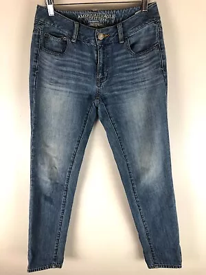 American Eagle Women's Medium Wash Boy Jean Boyfriend Straight Leg Low Rise 0 • £7.09