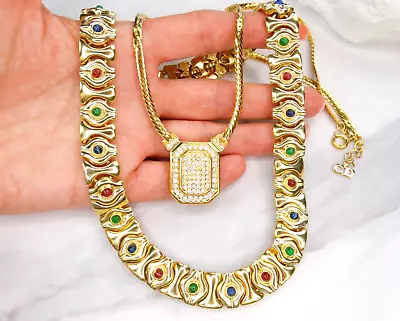 Dior Nina Ricci Signed Lot Vtg Mogul Gripoix Gold Chain  Crystal Collar Necklace • $73