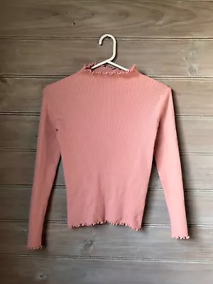 M L AU 12 Raised By Wild Pink Skivvy Turtleneck Wool Blend Lettuce Hem Stretch • $12