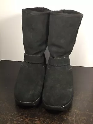 $33.99 • Buy Sketchers Shape Ups Black Leather Suede XL Bollard Wedge Toning Boots Womens 7.5