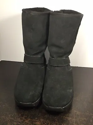 Sketchers Shape Ups Black Leather Suede XL Bollard Wedge Toning Boots Womens 7.5 • $33.99