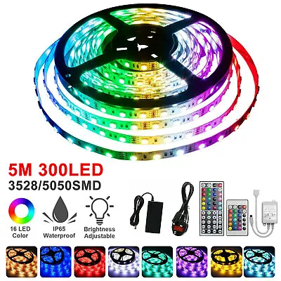 $14.99 • Buy RGB LED Strip Lights IP65 Waterproof 5050 5M 300 LEDs 12V IR Controller AU Plug