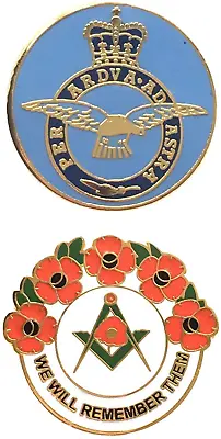 £9.99 • Buy Royal Air Force RAF Round Crest Badge And Masonic We Will Remember Enamel Badge