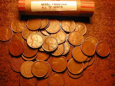 LINCOLN WHEAT CENT PENNY ROLL Mixed Twenties ALL  S  MINTS Contains Every Date  • $39.95