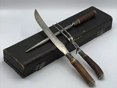 Meriden Cutlery 1878 Double Shear-Steel 3pc Wood Handle Carving Set Original Box • $37.98