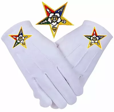 Masonic White OES Order Of The Eastern Star Cotton XL Gloves Embroidered Logo • $14.99