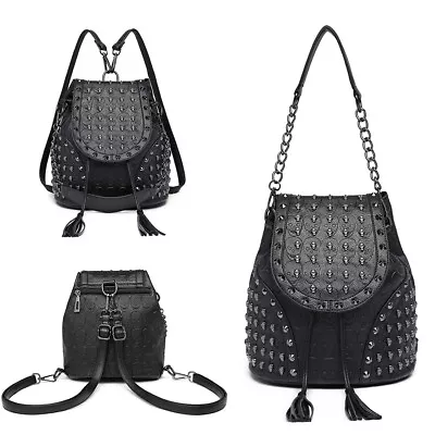 £14.99 • Buy Studded Embossed Backpack Skull Handbags Faux Leather Travel Women Shoulder Bags