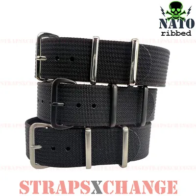 Ribbed Premium NATO® BLACK Corrugated Military Diver's Watch Strap Band • $27.95