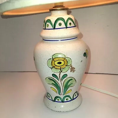 Vintage Glass Floral Hand Painted Lamp - 13  Tall W/ Shade UL • $13.48