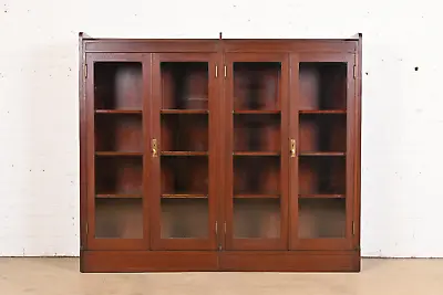 Antique Stickley Style Arts And Crafts Solid Mahogany Double Bookcase 1920s • $4500