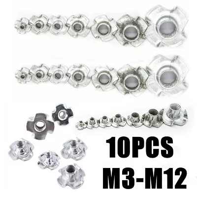 £3.11 • Buy 10Pcs M3/M4/M5/M6/M8/M10/M12 Four Prong Tee T Nut Furniture Inserts Pronged