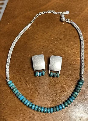 Marjorie Baer Turquoise Beaded Earrings & Necklace Artisan Designed Pierced • $35