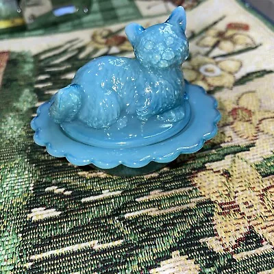 Mosser Glass Georgia Blue Cat On A Nest Covered Salt Cellar Dip • $17.99