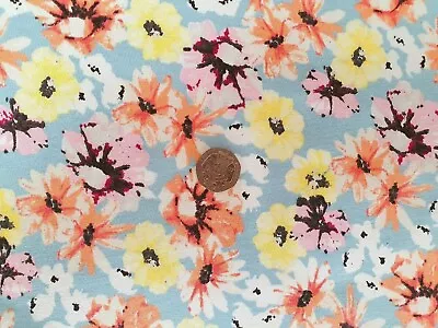 Best Quality Stretch Cotton Lycra Single Jersey Knit Fabric - Blue Floral Design • £6.95