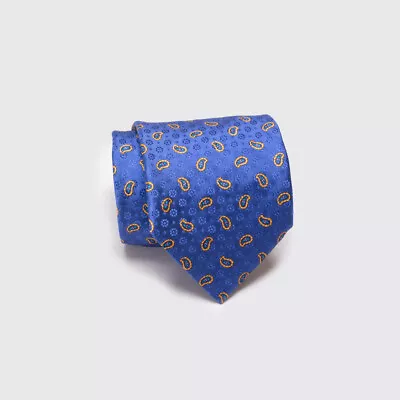 Stefano Ricci Tie Cobalt Blue Muted Floral + Yellow Paisley • $49