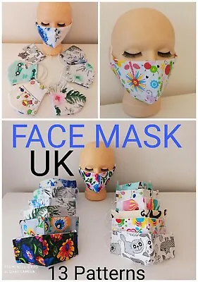 Cotton Face Mask Cover Virus Washable Reusable Handmade Adults Kids UK Seller • £1.50