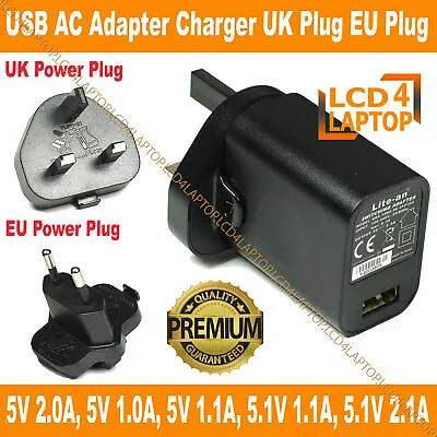 USB Power Supply AC Adapter Converter Charger 10W 100-240V DC 5V 2A UK EU Plug • £6.25