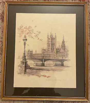 Vintage Print Artist Mads Stage Houses Of Parliament Westminster Bridge London • $46.86