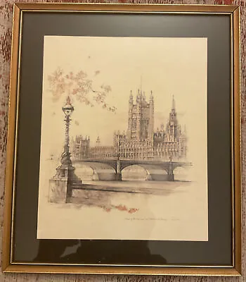 £38 • Buy Vintage Print By Artist Mads Stage Houses Of Parlament Westminster Bridge London