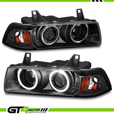 1992-1998 BMW E36 3-Series Sedan Dual LED Halo Projector Black Headlights Pair • $146.58