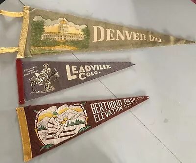 VTG 1950  COLORADO VINTAGE SOUVENIR FELT PENNANT Triangle Flags 3 • $30