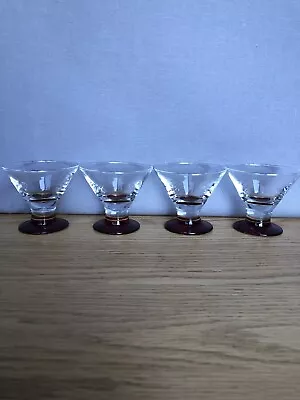 Mini Martini Style Cordial Shot  Crystal Glass Set Of 4 Red Flat Base - Nice! • $22.50