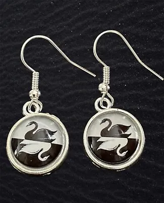 Black & White Swan Yin Yang Glass Cabochon Earrings 12mm • £3.50