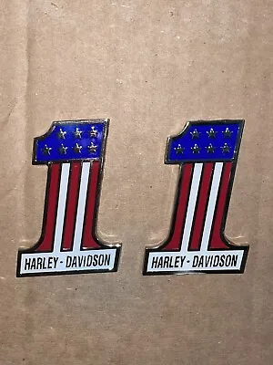 Harley Ironhead Sportster AMF Nos Enameled #1 Chrome Tank Battery Emblem Fxr Set • $110.38