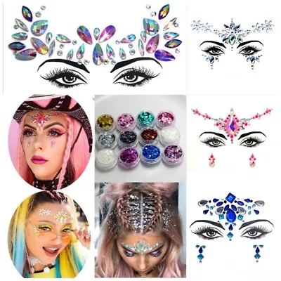 Festival Party Make Up Tattoo Sticker Face Gems Adhesive Glitter Jewel Powder • £3.47