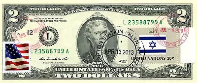 $2 Dollars 2013 Stamp Cancel Postal Flag From Israel Value $175 • $175