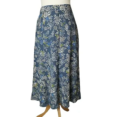 Marks And Spencer Button Front Crepe Maxi Skirt Size 10 Navy Blue Floral A-line • £15.75