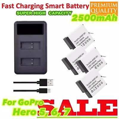 4x2500mA For GoPro HERO 7 6 5 Battery +Dual Charger Hero Black AHDBT 501 601 701 • $62.77