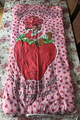 Vintage Strawberry Shortcake Child Size Sleeping Bag Sweet Dreams Blue Inside • $50