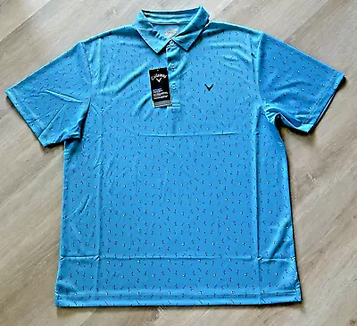 Callaway Golf NWT Men's Large Polo Shirt Blue Grotto Graphics Opti-Dri NWT $78 • $49.99