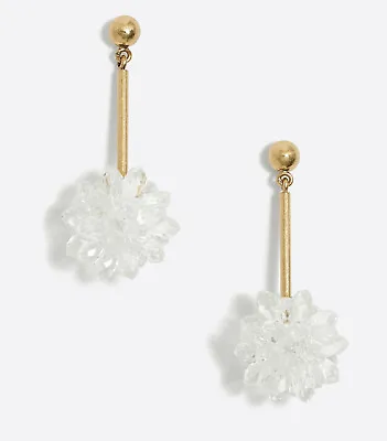 J Crew Snowdrop Statement Earrings Brass-Tone & Clear Snow Ball Drop H4969 NEW • $17.50