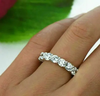 £88 • Buy 2 CT Round Cut Eternity Engagement Band Ring 14K White Gold Over Lab Created