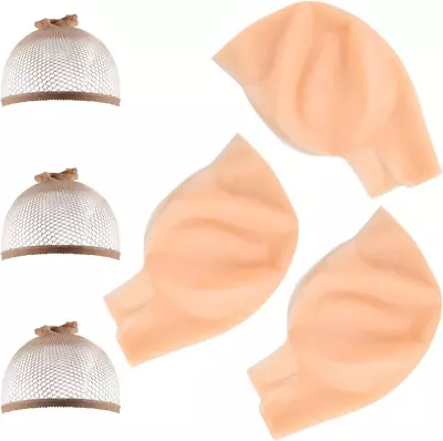 3 Packs Halloween Makeup Latex Bald Caps With 3 Nylon Wig Caps For Adult Head W • $27.49