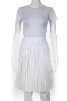 J Crew Womens Cotton Pleated A-Line Knee Length Skirt White Size 0 • $2.99