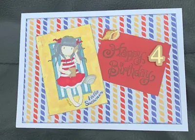 4 Year Old Girl With Seashells Birthday Card 4th Birthday • £2