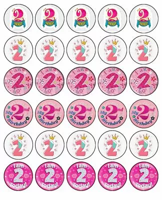 2nd Birthday Pink Cupcake Toppers Edible Wafer Birthday Cake Decorations 30 #01 • $13.95