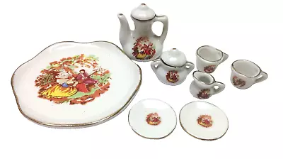 Vintage Miniature Tea Set Porcelain White Gold Trim Victorian Man Women 10 Pcs • $12.99