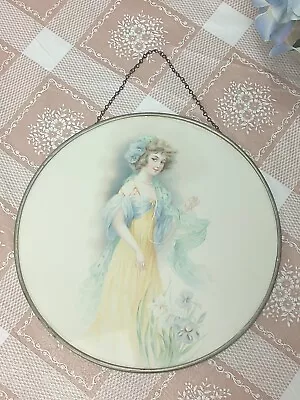 Vintage FLUE COVER 9.5  Wall Chimney Hanger Young Woman With Pearls Orchids • $18