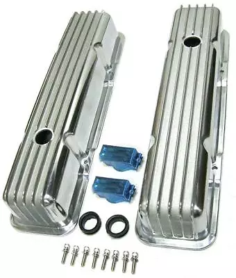 Retro Finned Polished Aluminum Tall Valve Covers Sbc 1958-86 Chevy 305 350 400 • $82.50