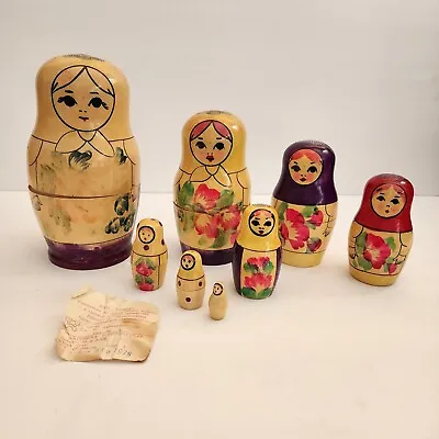 Vintage Russian Nesting Dolls Matryoshka Babushka Hand Painted USSR Stamp 8Pc • $35