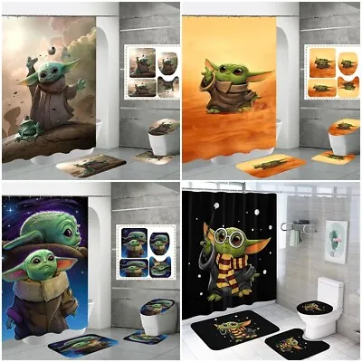 Star Wars Baby Yoda Bathroom Set Shower Curtain Bath Mat Toilet Lid Cover • $22.33