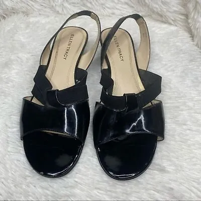 Ellen Tracy Julie Black Open Toe Wedges Shoes • $18